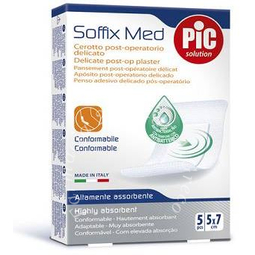 Cerotto pic soffix med in tnt con tampone centrale assorbente sterile monouso 5x7 cm antibatterico 5 pezzi