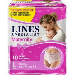 Lines specialist maternity mutandina assorbente per perdite post parto misura large 10 pezzi