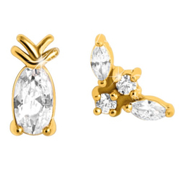 Mj post 508 orecchino definitivo medical jewels ananas e bee zirconi