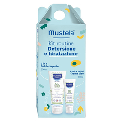 Mustela kit routine detergente & idratante 1 gel detergente 2 in 1 200 ml + 1 hydra bebe' crema viso 40 ml