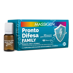 Massigen pronto difesa family 10 flaconcini da 10 ml gusto frutti di bosco con zucchero ed edulcorante senza glutine senza lattosio
