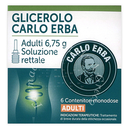 Glicerolo carlo erba bambini 2,25 g soluzione rettale  glicerolo carlo erba adulti 6,75 g soluzione rettale  glicerolo 6 contenitori monodose con camomilla e malva