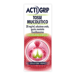 Actigrip tosse mucolitico 20mg / ml, soluzione orale, gusto mentolo  guaifenesina 20 mg/ml  flacone vetro da 150 ml
