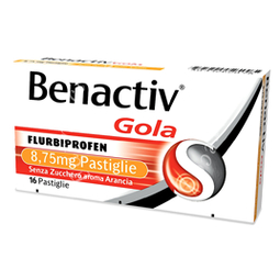 Benactiv gola 8,75 mg pastiglie gusto limone e miele  benactiv gola 8,75 mg pastiglie senza zucchero gusto arancia  benactiv gola 8,75 mg pastiglie senza zucchero gusto eucalipto e miele di manuka  flurbiprofene 16 pastiglie