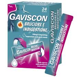 Gaviscon bruciore ind 500 mg + 213 mg + 325 mg sospensione orale gusto menta 24 bustine pet/al/pe da 10 ml