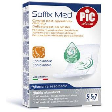 Cerotto pic soffix med in tnt con tampone centrale assorbente sterile monouso 5x7 cm antibatterico 5 pezzi