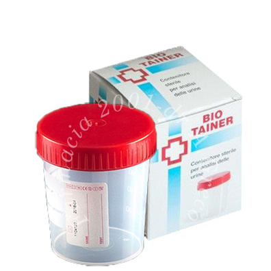 Contenitore per urina bio tainer graduato con superficie di scrittura con tappo a vite capacita' 120ml 1 pezzo