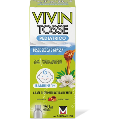 Vivin tosse pediatrico sciroppo per tosse secca e grassa gusto fragola e creme caramel 150 ml