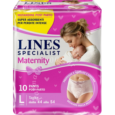 Lines specialist maternity mutandina assorbente per perdite post parto misura large 10 pezzi