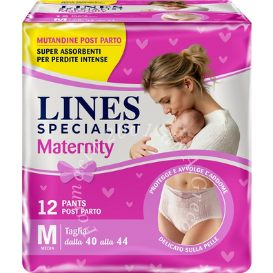 Lines specialist maternity mutandina assorbente per perdite post parto misura medium 12 pezzi