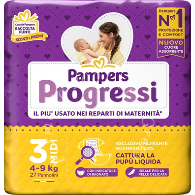 Pampers progressi midi pannolino 3 4-9kg 27 pezzi