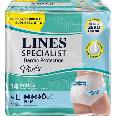 Pannolone per incontinenza lines specialist derma pants plus l 14 pezzi