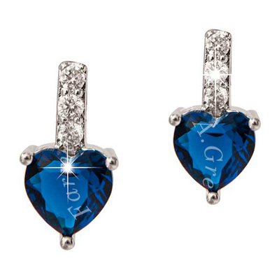 Mj post 382 orecchino pendente cuore blu