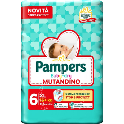 Pampers baby dry pannolino mutandina extra large small pack 13 pezzi