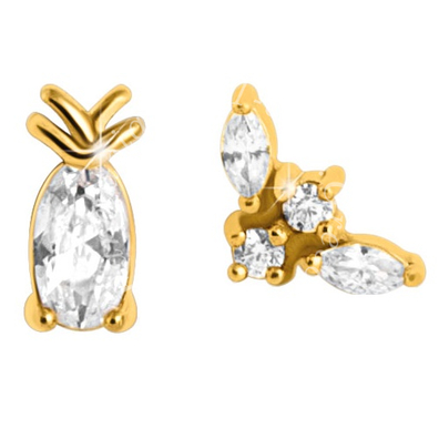 Mj post 508 orecchino definitivo medical jewels ananas e bee zirconi