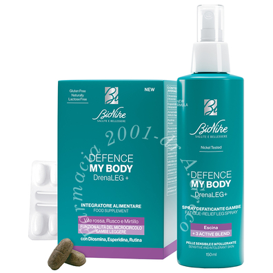 Defence my body drenaleg+ kit in & out 1 drenaleg+ 60 compresse + 1 drenaleg+ spray defaticante gambe 150 ml