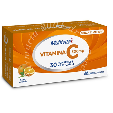 Multivitamix vitamina c 500 mg arancia 30 compresse masticabili senza zuccheri con edulcorante senza glutine senza lattosio