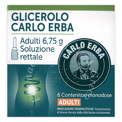 Glicerolo carlo erba bambini 2,25 g soluzione rettale  glicerolo carlo erba adulti 6,75 g soluzione rettale  glicerolo 6 contenitori monodose con camomilla e malva