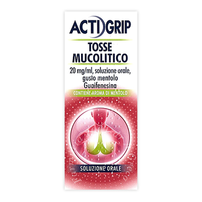 Actigrip tosse mucolitico 20mg / ml, soluzione orale, gusto mentolo  guaifenesina 20 mg/ml  flacone vetro da 150 ml