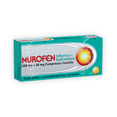 Nurofen influenza e raffreddore 200 mg + 30 mg compresse rivestite  ibuprofene + pseudoefedrina cloridrato 12 compresse rivestite