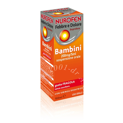 Nurofen febbre d 200 mg/5 ml sospensione orale gusto fragola senza zucchero flacone da 100 ml con siringa dosatrice