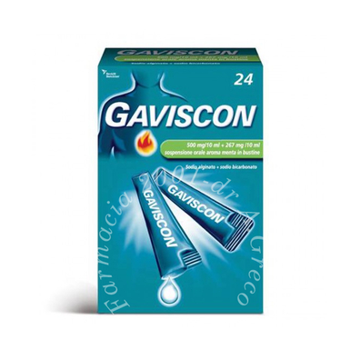 Gaviscon 500 mg/10 ml + 267 mg/10 ml sospensione orale aroma menta 24 bustine monodose da 10 ml