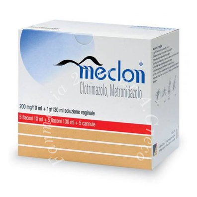 Meclon 200 mg/10 ml + 1 g/130 ml soluzione vaginale 5 flaconi 10 ml + 5 flaconi 130 ml + 5 cannule