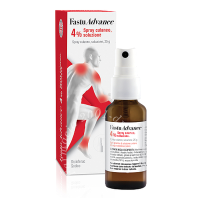 Fastuadvance 4% spray cutaneo soluzione 1 flacone in vetro da 25 g con pompa dosatrice