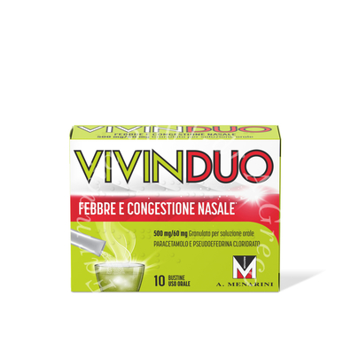 Vivinduo febbre cong nas 500 mg/60 mg granulato per soluzione orale 10 bustine carta/pe/al/surlyn